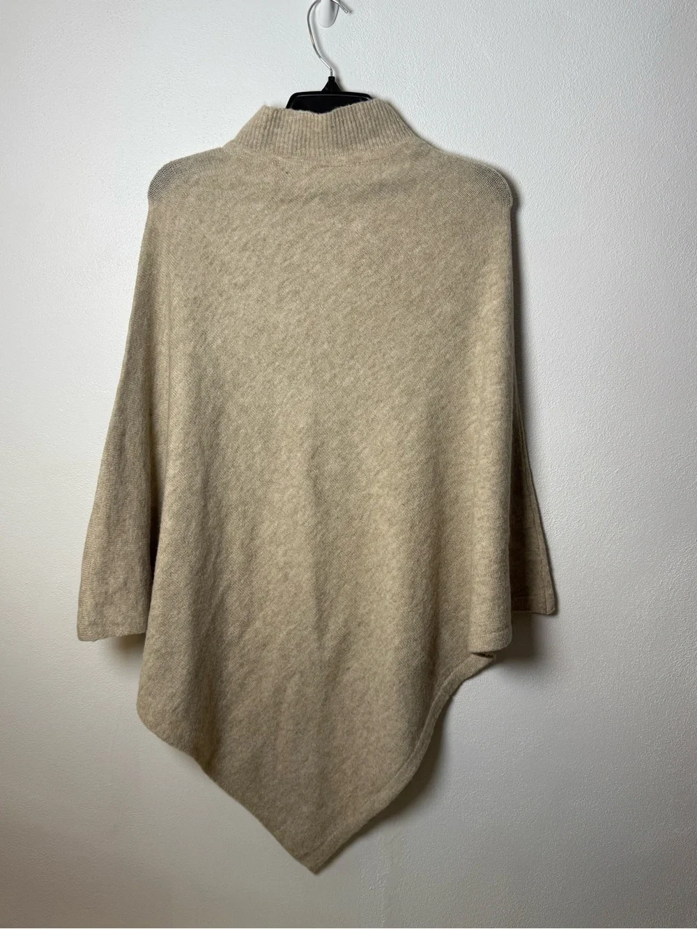 Neutral Turtleneck Poncho Cape - Beige